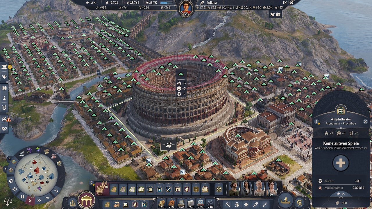 Das Amphitheater ist der Stolz unserer Stadt in Latium und das größte Gebäude, das man in Anno 117 bisher bauen kann.