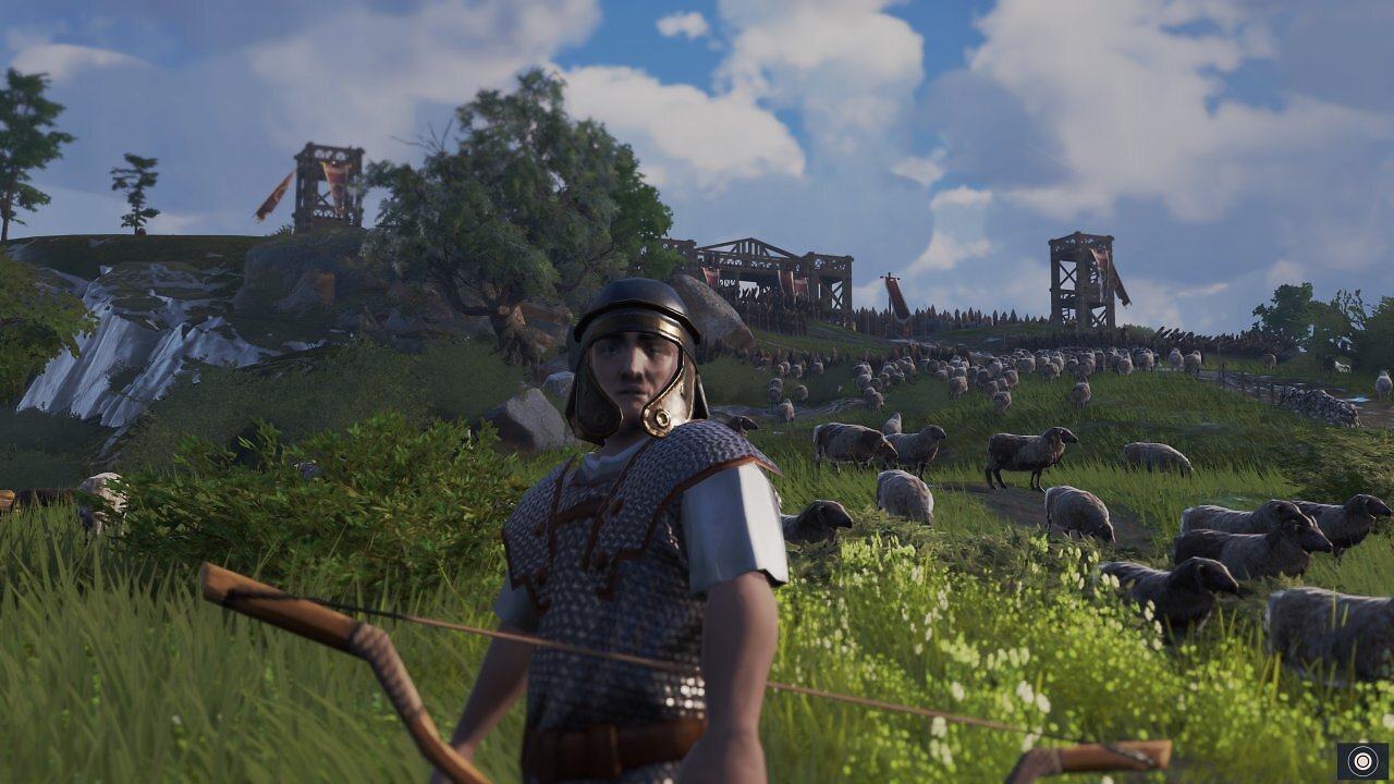 Ihr dürft eure Spielfiguren auch durchwechseln. Hier schlüpfen wir in die Haut eines Bogenschützens. Hier latschen wir durch unsere eigene Siedlung in Albion. (Bild aus der PS5-Version)