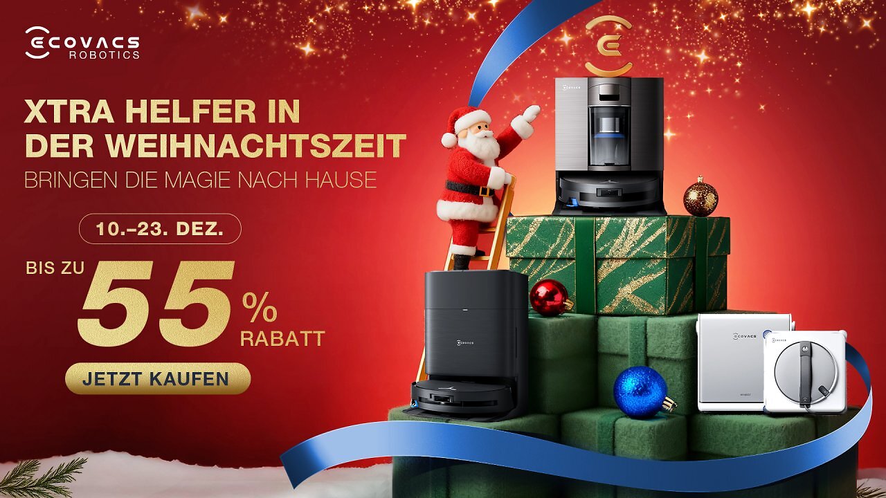 Ecovacs-Produkte auf einem roten Hintergrund