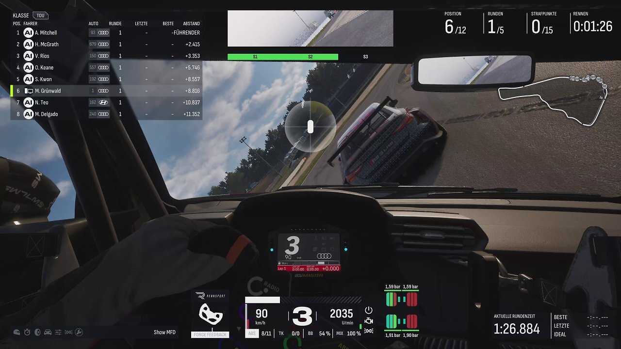 [17/12/2025] Ganz so sehr reinhängen wie in dieser Szene muss man sich gar nicht, um die KI in Rennsport hinter sich zu lassen.