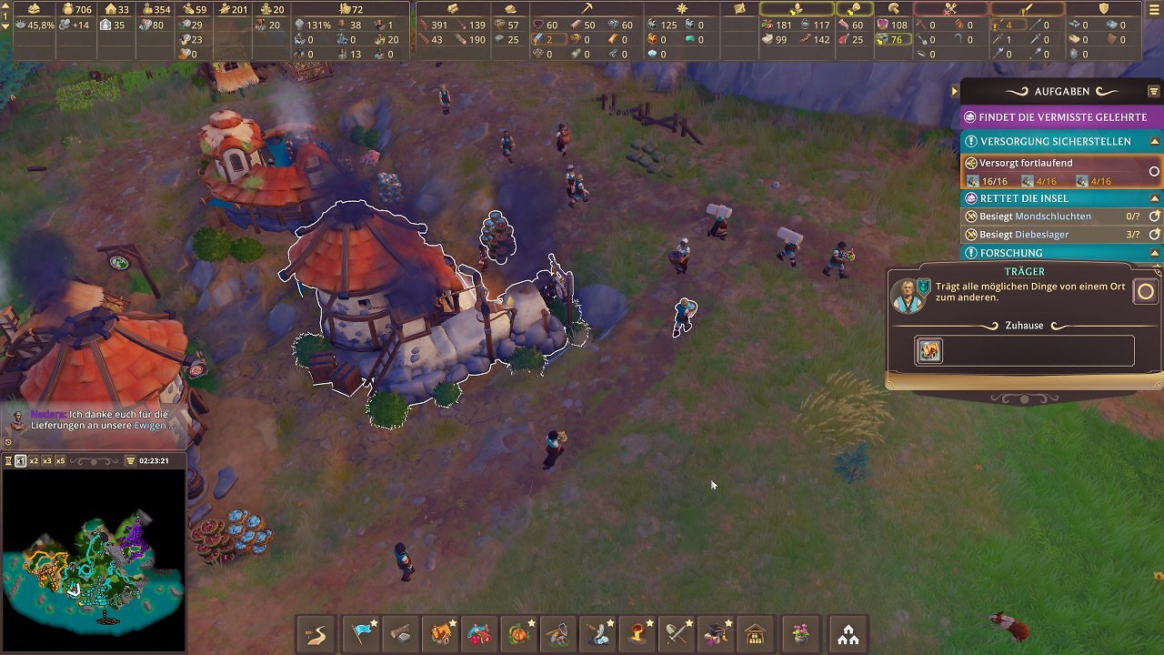 In Pioneers of Pagonia wird jede Ware durchsimuliert. Ihr könnt die Waren sogar auf ihrem Weg zu den Gebäuden gezielt nachverfolgen.
