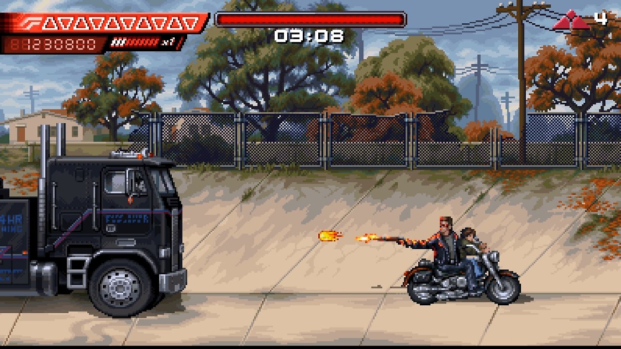 Auch die Truck-Verfolgungsjagd wurde hübsch gepixelt umgesetzt. Beim Gameplay traut man sich aber nichts Neues.