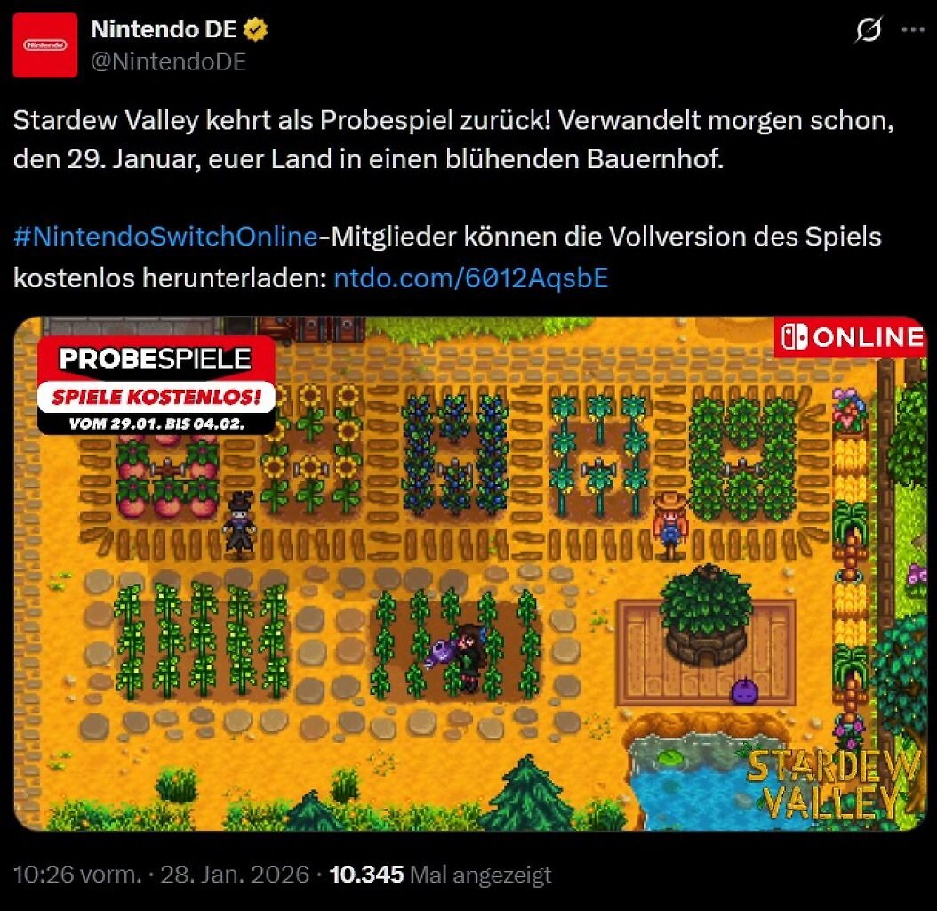 [29/01/2026] Stardew Valley kostenlos ausprobieren: Nintendo startet NSO-Probespiel für Switch 1 & 2 (1)