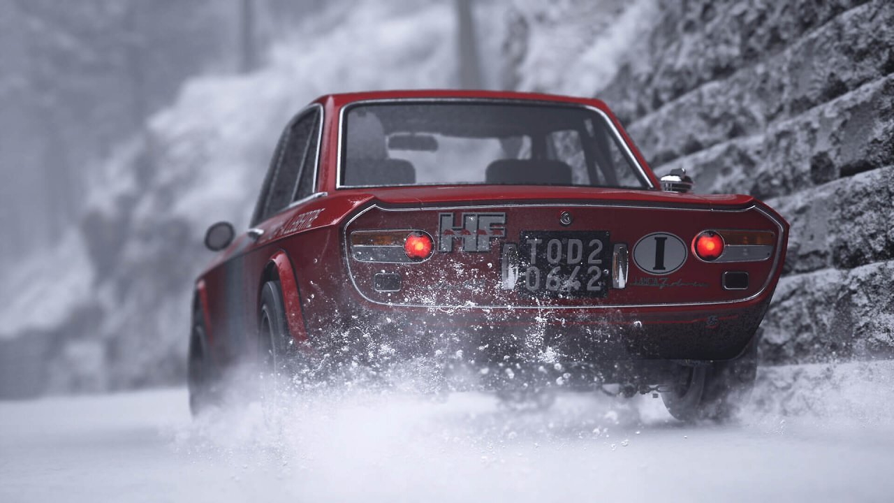 [26/02/2026] Das neue Update bietet Winterwetter, Rallye Monte Carlo und als eines von zwei neuen Fahrzeugen den im Bild zu sehenden Lancia von 1970.