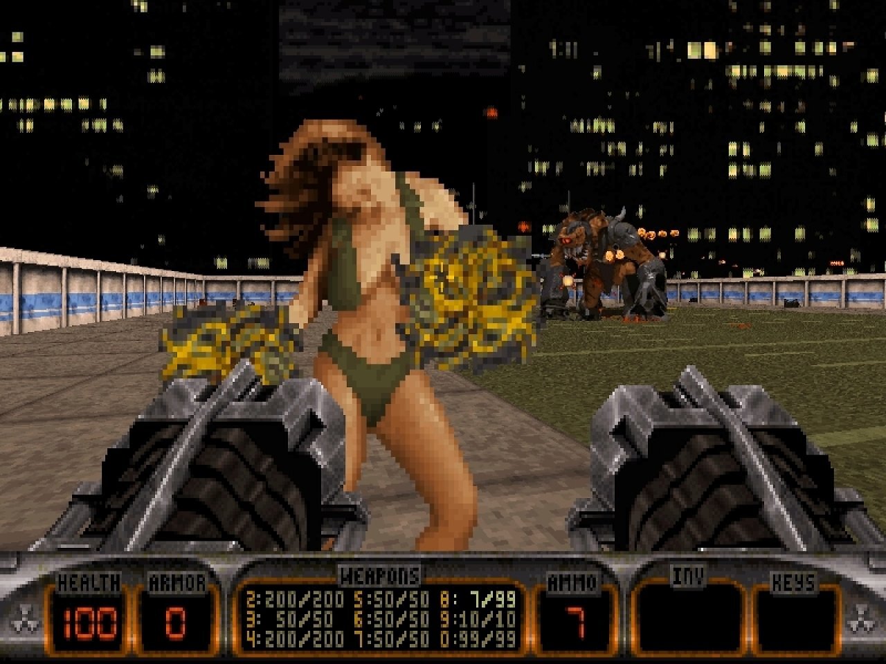 Beim Endboss von Episode 3 tanzen leicht bekleidete Cheerleader in der Arena.
