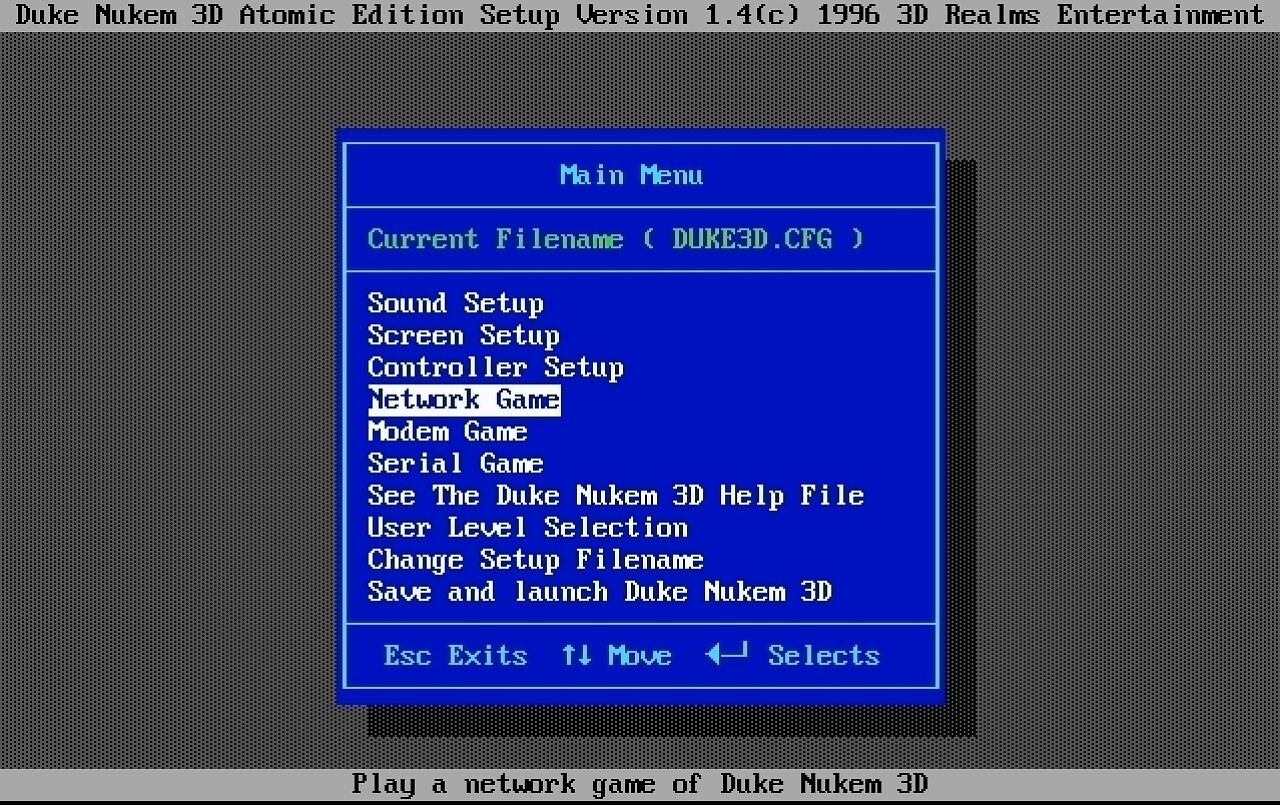 Die MS-DOS-Fassung wird vor jedem Spielstart mit diesem Launcher konfiguriert. Hier kann man auch aus den verschiedenen Mehrspielermodi wählen.