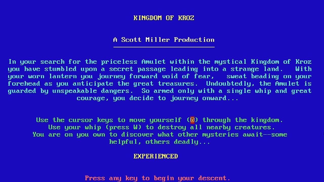 Scott Miller veröffentlicht Kingdom of Kroz bereits im Jahr 1987.