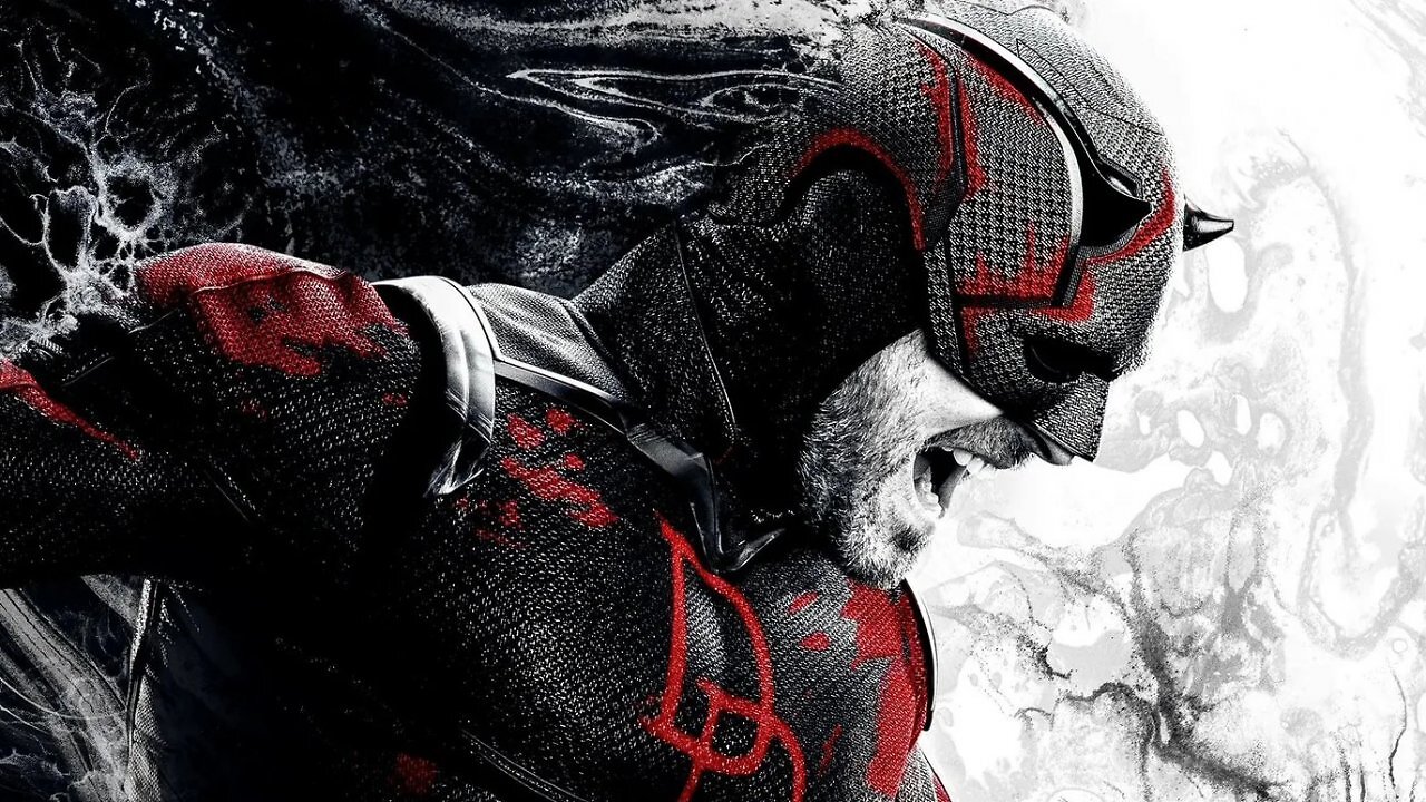 Offizielles Poster zu Staffel 2 von Daredevil Born Again mit Matt Murdock in seinem schwarzen Daredevil-Kostüm