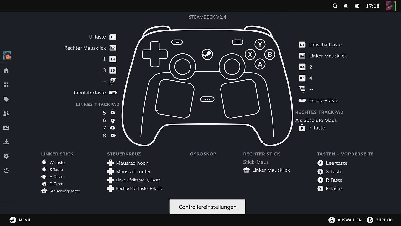 [27/04/2026] Auf diesem Bildschirm seht ihr euer aktuelles Layout auf einen Blick. Hier werdet ihr vermutlich öfter mal nachschauen müssen, wenn ihr gerade ein Maus-und-Tastatur-Spiel mit dem Controller zockt, schließlich gibt es da meist einige Befehle zu verteilen.
