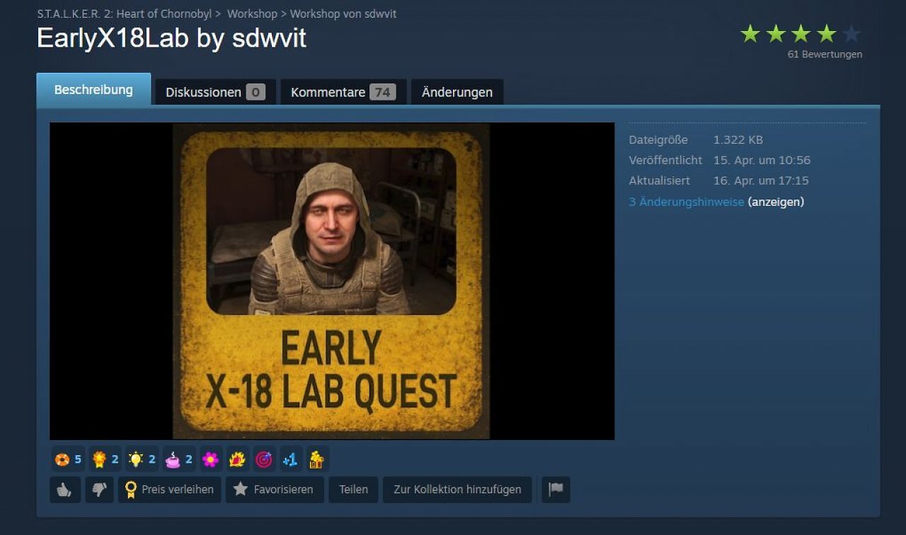 [17/04/2026] Die Mod EarlyX18Lab von sdwvit öffnet die X-18-Labore und entfernt die Quest-Beschränkung.