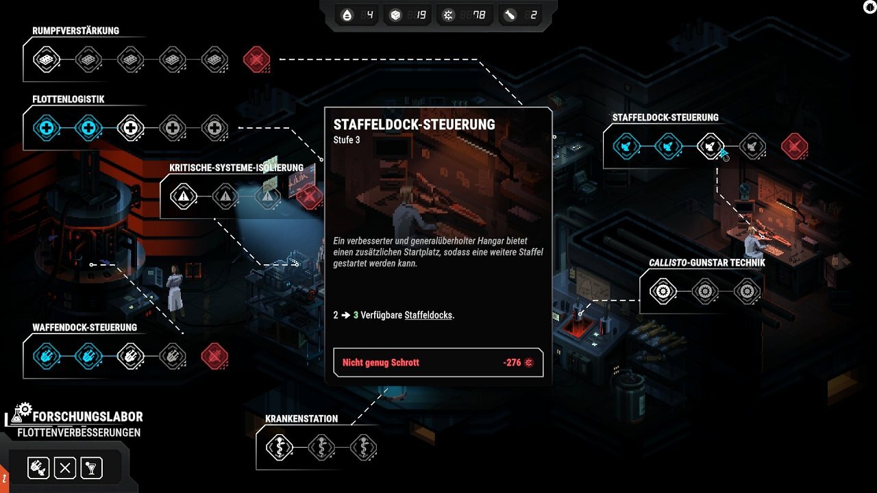 Im Forschungsmenü schaltet ihr wertvolle Upgrades für euren Run frei.