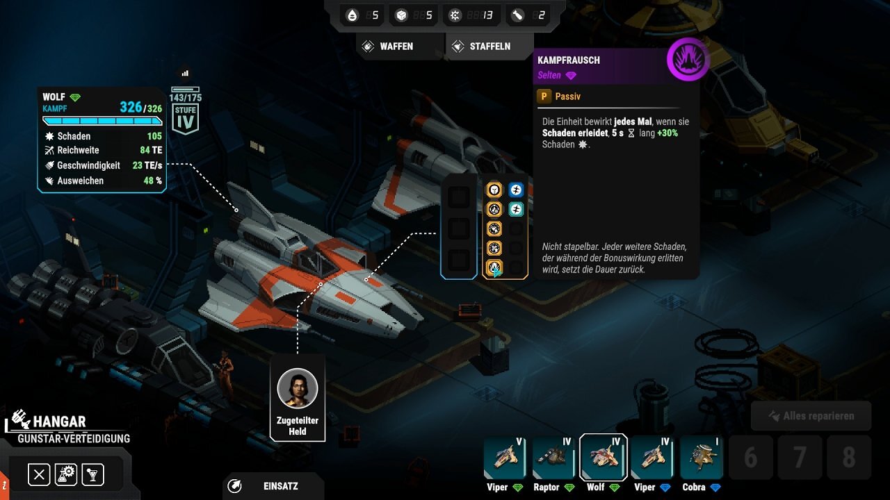 Alle Kampfschiffe leveln mit der Zeit auf und schalten so neue Fähigkeiten und Buffs frei.