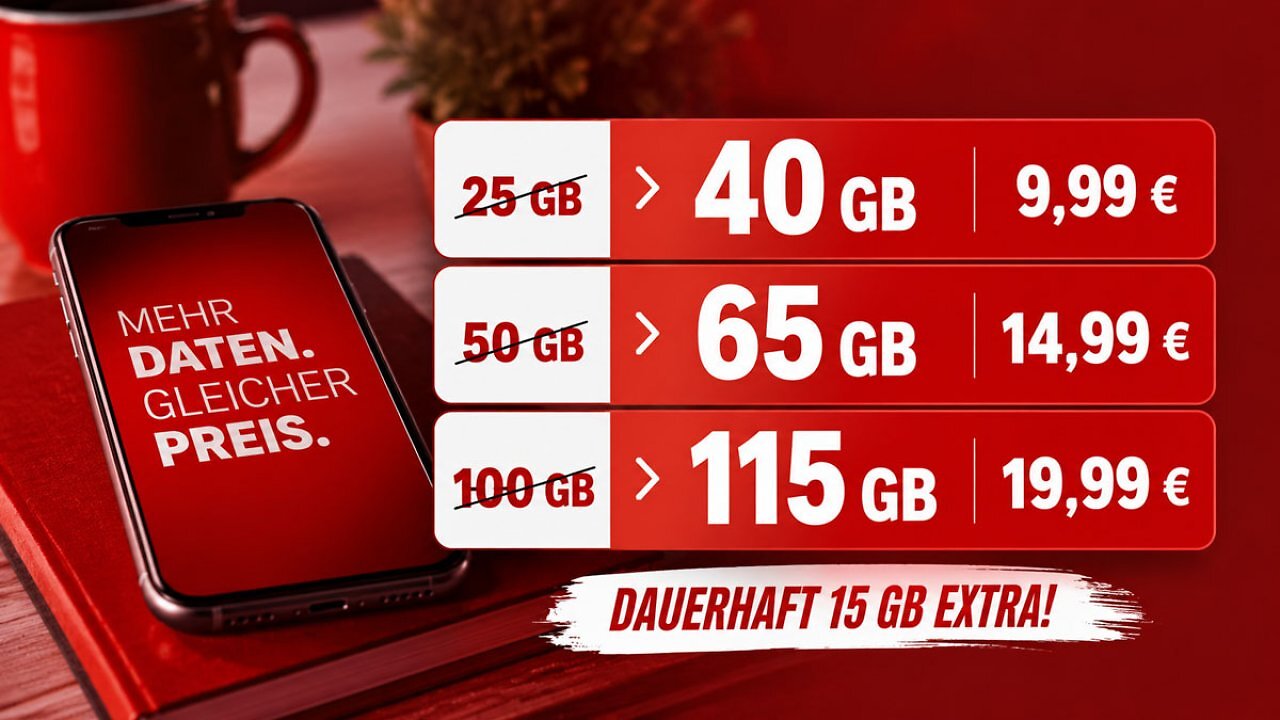 [27/05/2026] 40 GB für 9,99 € dauerhaft: Vodafone spendiert 15 GB extra bei beliebten CallYa-Tarifen