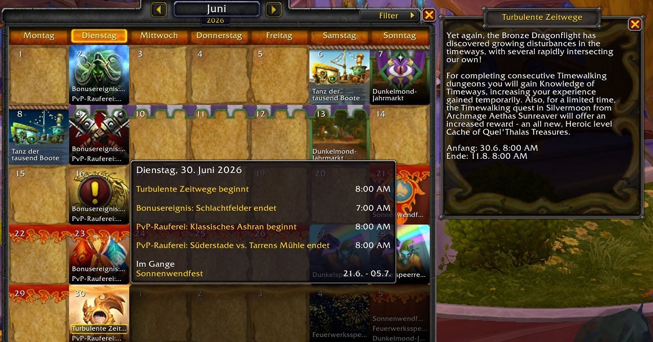 [26/05/2026] Auf dem Testrealm für WoW Patch 12.0.7 findet das Zeitwanderungs-Event 