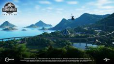 Helikopterflug im Aufbauspiel Jurassic World Evolution.