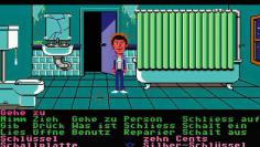 Was verbirgt sich hinter dem Duschvorhang? Dave durchstöbert das Landhaus von Doktor Fred auf der Suche nach seiner verschwundenen Freundin Sandy. (C64)