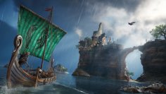 Die typischen Wikingerschiffe kommt im neuen Assassin's Creed in erster Linie zum Erforschen der Spielwelt zum Einsatz. Kanonen oder andere Waffen gab es ja in der Zeit der Nordmänner noch nicht.      (1)