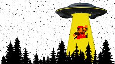Mario wird von einem UFO aufgesaugt.