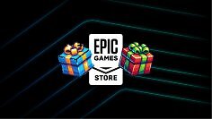 Logo des Epic Games Store mit zwei pixeligen Geschenken.
