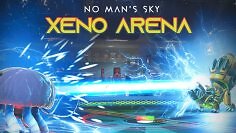 Mit dem neuen Update heißt es für eure gefangenen Begleittiere: Auf in die Xeno Arena. Das Bild zeigt das Artwork zum Update mit zwei Kreaturen, die gegeneinander auf einem Holo-Tisch kämpfen.