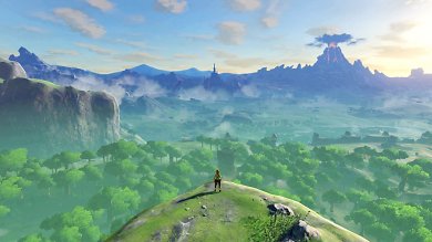 Link auf der Klippe mit Blick über das Vergessene Plateau.