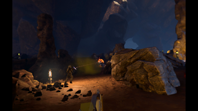 Im kooperativen Spielmodus schießen wir uns online gemeinsam mit anderen VR-Fans durch aggressive Gegnerwellen.
