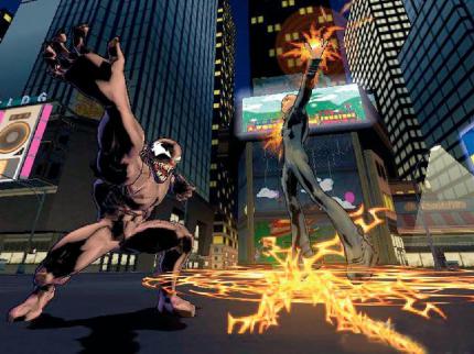 Kampf auf dem Times Square: Venom besteht in der Mitte des Spiels einen packenden Kampf, bei dem er die Leuchtreklame clever zu seinem Vorteil nutzen muss. 