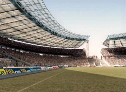 Berliner Olympiastadion bei Sonnenschein: Scheint die Sonne, spendet das Dach Schatten. (FIFA 07)
