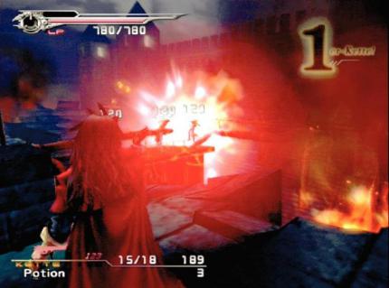 Und tschüss: Dieser Schurke hat gerade eine von Vincents Materia-Attacken zu spüren bekommen. (PS2) 