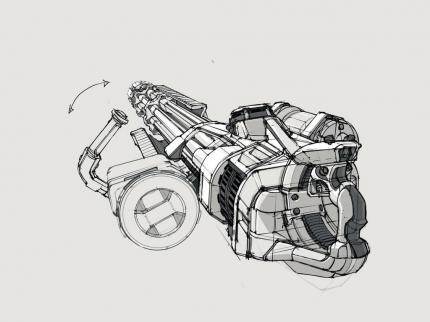 Waffen-Prototyp: Wie Bauzeichner entwerfen die Crysis-Macher einen Ballermann zunächst auf dem Papier, bevor sie ihn virtuell umsetzen. 
