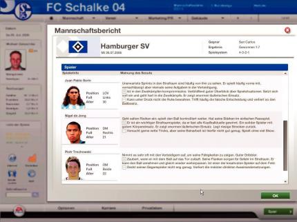 Der Bericht über den nächsten Gegner fällt schön detailliert aus, allerdings fehlen die taktischen Optionen für eine angemessene Reaktion. 