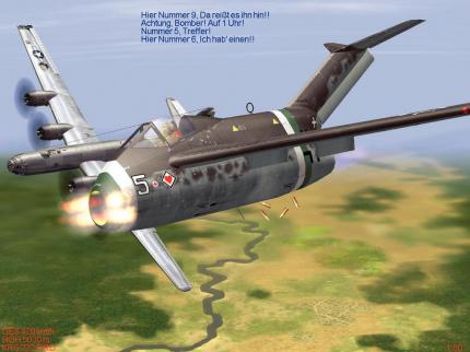 So nah müssen wir mit der Ta-183 normalerweise nicht an die Bomber heran. Die ist nämlich mit der ferngelenkten X-4-Rakete ausgerüstet. 
