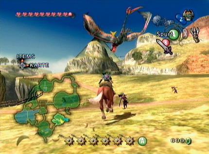 Eitel sonnenschein: Die Ebenen von Hyrule bereist Link auf dem Rücken seiner Stute Epona. Vorsicht aber vor den fliegenden Gegnern! (GameCube) 