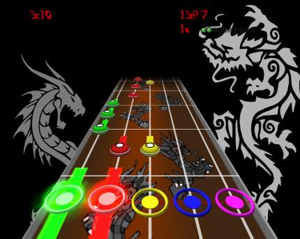 Mit der so genannten Dragon-Mod kommt etwas mehr Leben in die Grafikbude. Frets on Fire ist ein Hobby-Projekt und wird von Fans erweitert. 