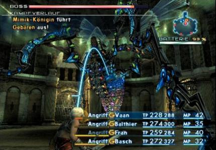 Auch monströse Bossgegner, wie diese riesige Mimik-Königin, müssen Sie besiegen. Dabei sind die Gambits sehr hilfreich. (PS2) 