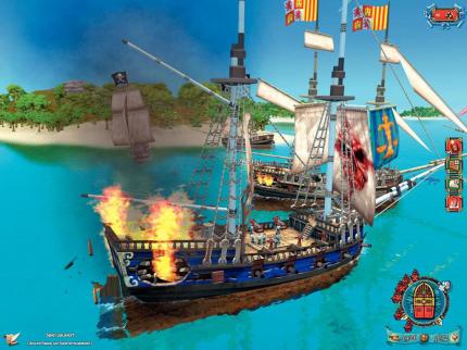 Oje! Eigentlich wollten wir die zwei Piratenpötte (hinten) erledigen. Aber der Spanier vorn hat auch was abgekriegt und ist nun sauer. Ole! 