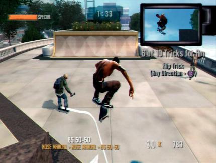 Dank Next-Gen-Power sind jetzt auch Bild-im-Bild-Spielereien möglich. Um hier zu bestehen, müsst ihr zehn Tricks mit der Kamera einfangen. Pros machen 20, kranke Typen 30 Tricks... 