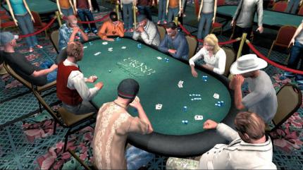An einem voll besetzten Tisch sitzen neben dem Dealer (Kartengeber) neun Spieler. Nur wer Geduld beweist, hat eine Chance. (Xbox360) 