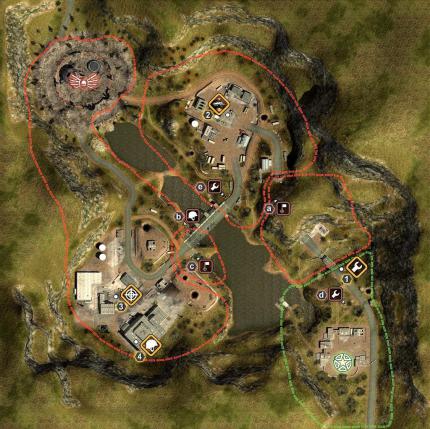 Quake Wars Gefechtskarte: Das Schlachtfeld ist eng begrenzt.