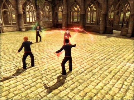 Einer der optisch schicken, spielerisch aber recht chaotischen Zauberkämpfe. Hier geht’s gegen die Slytherin-Schläger Crabb und Goyle zur Sache.