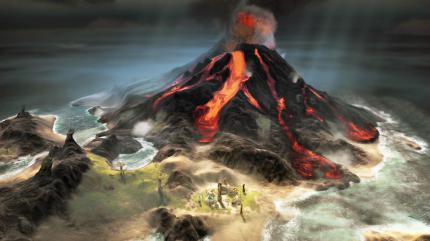 Lava und Wasser: Die Elemente verhalten sich phsysikalisch korrekt.