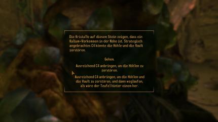 In Vault 19 sollen wir für Philip Lem den Zugang der Pulverbanditen zum Schwefel abschneiden. Mit ein wenig C4 lässt sich der riesige Steinhaufen in den Höhlen in die Luft jagen, woraufhin die Tunnel oder gleich die ganze Vault zusammenbrechen.