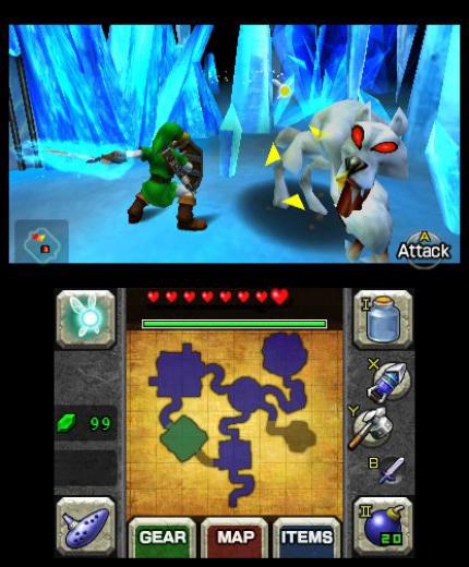 Das Anvisieren und gleichzeitige Benutzen des Schildes ist auf dem 3DS frickelig.
