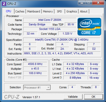 CPU-Z bei einem Intel i7-2600k