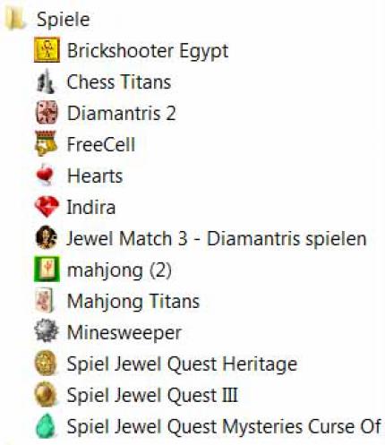 Das ist die Liste der Spiele meiner Mutter in der Windows 7 Partition...
