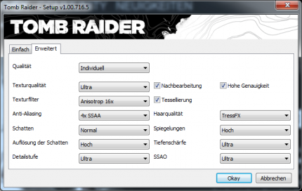 Beispiel: Die erweiterten Grafik-Optionen bei Tomb Raider