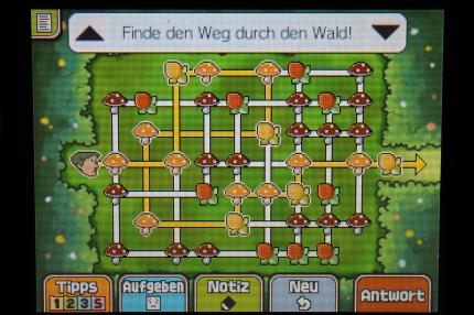 Professor Layton und das Vermächtnis von Aslant: Diesen Weg muss Julian einschlagen, um Rätsel 077: Durch den Wald erfolgreich abzuschließen.