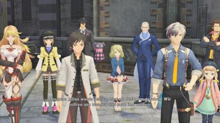 Bunte Truppe: Wie schon im Vorgänger zählen die charmanten Charaktere zu den größten Stärken im Spiel. Die Helden von links: Milla, Leia, Jyde, Gaius, Teepo und Elize, Rowen, Ludger, Elle und Alvin.