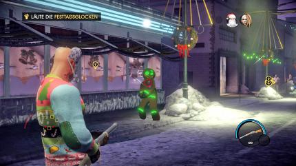 Verbrösel dich: Im DLC How the Saints Save Christmas kämpfen wir gemeinsam mit Zukunfts-Shaundi und Santa Claus gegen böse Lebkuchenmänner. WTF?!