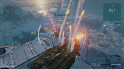 Dreadnought: Wenn man eine Raketensalve startet, wird das eindrucksvoll inszeniert. Animierte Mündungsklappen und Rauchschwaden sorgen für eine gute Atmosphäre.